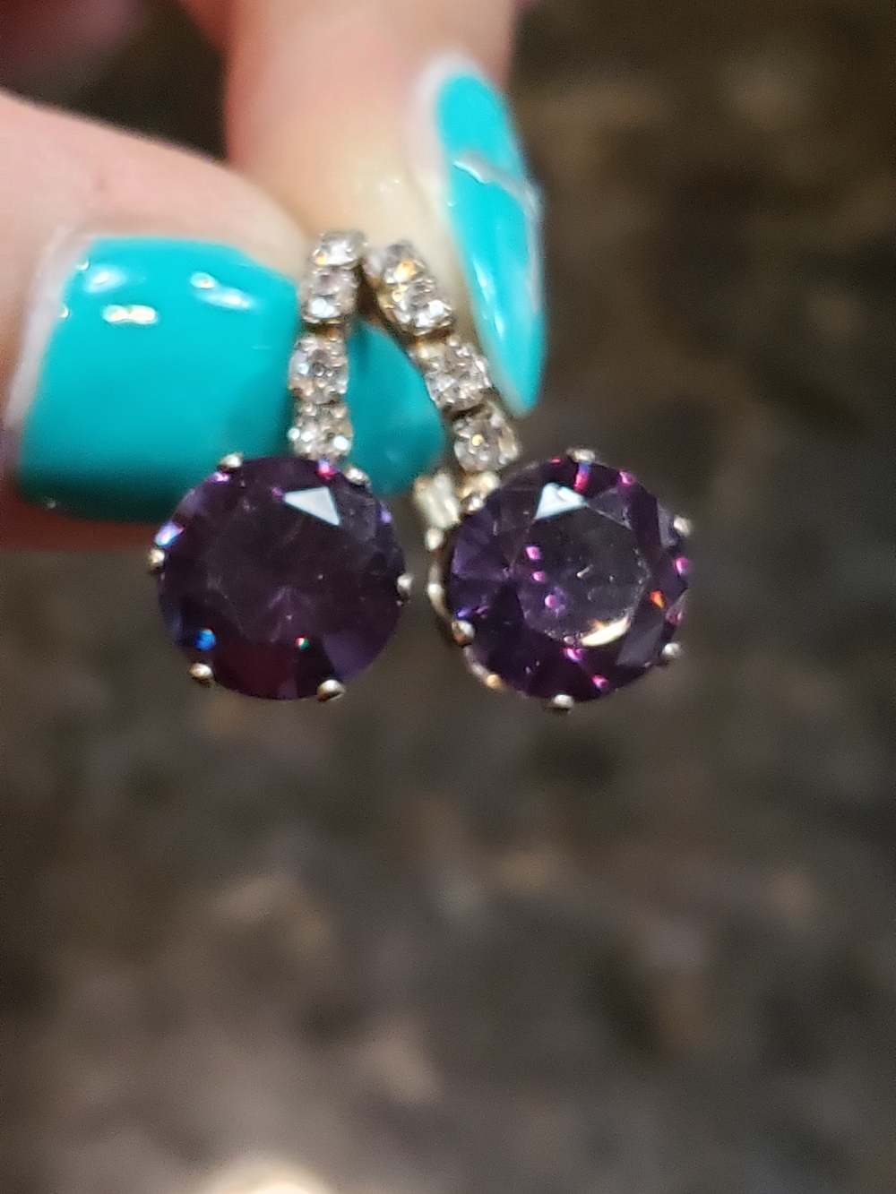 Vintage Purple Glass  Drop Earrings